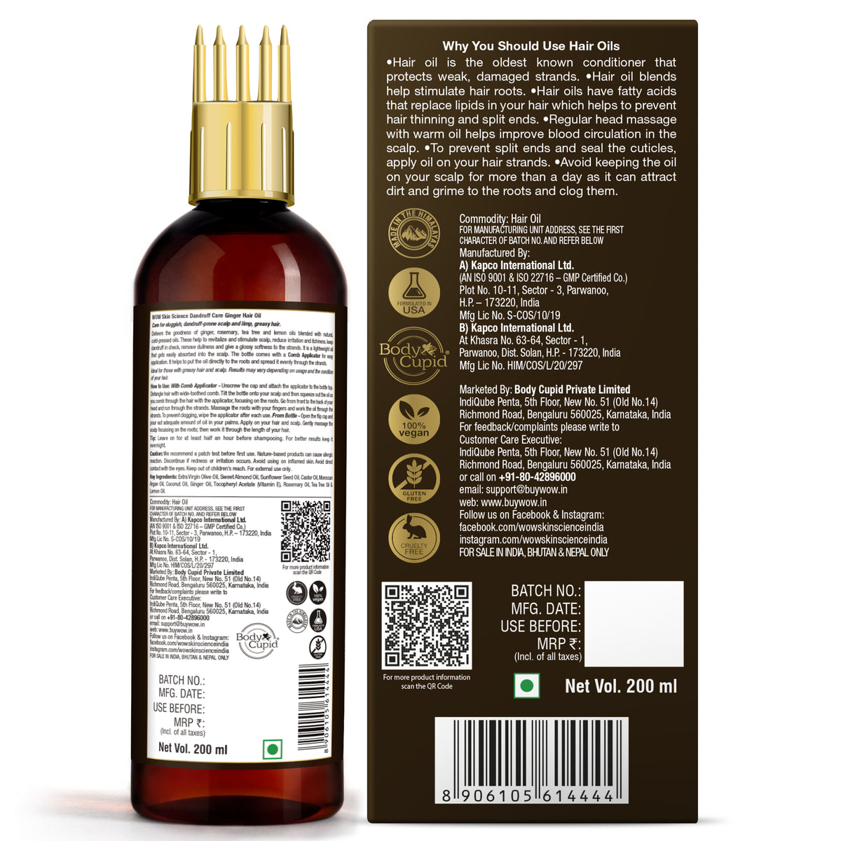 WOW Skin Science ジンジャー ヘアオイル コームアプリケーター付き 200ml
