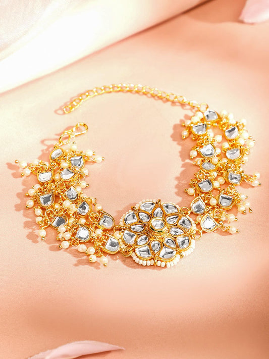 Golden Sculpture in Kundan Necklace Set フリーサイズ