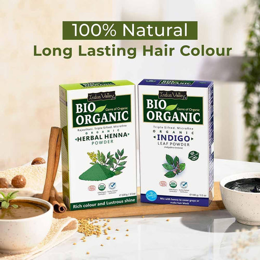 Bio Organic Amla Powder, Herbal Henna and Indigo Powder Combo