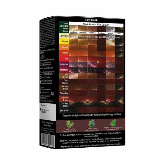 Bio Organic Soft Black Henna Hair Colour For Early Grey Hair Coverage - 100gm 100g