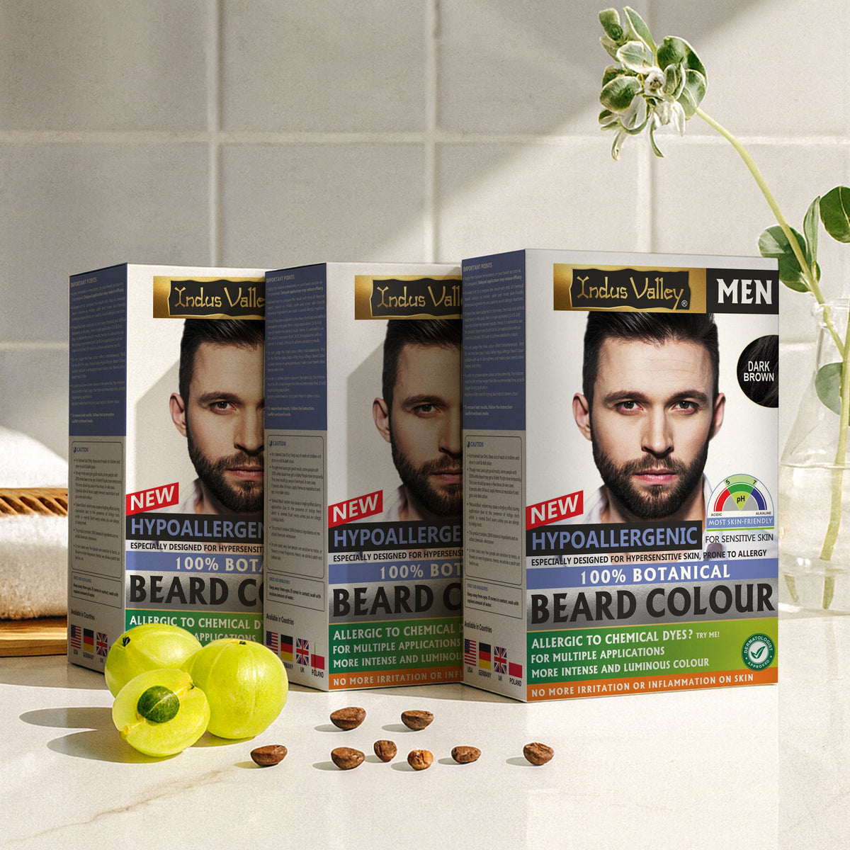 【Indus Valley】 Hypo Allergic 100% Botanical Beard Colour - (100g + 15ml) Dark Brown · Pack of 3