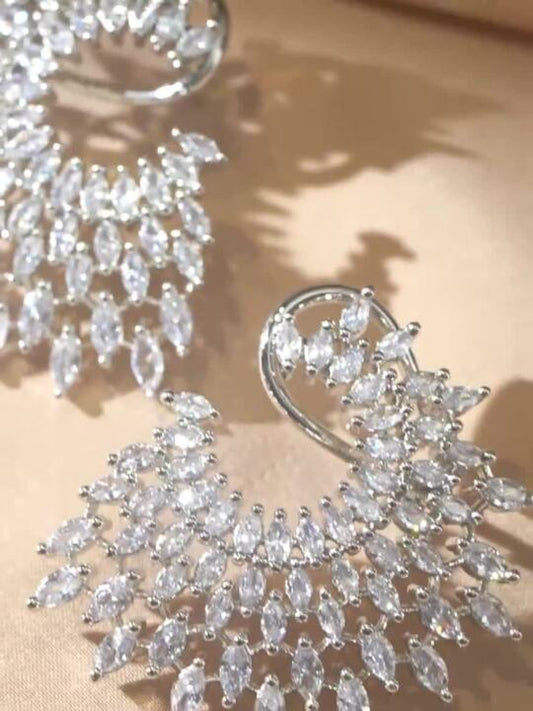 Rubans Silver-Plated Handcrafted AD & Cubic Zirconia Studded Designer Spiral Stud Earring Silver
