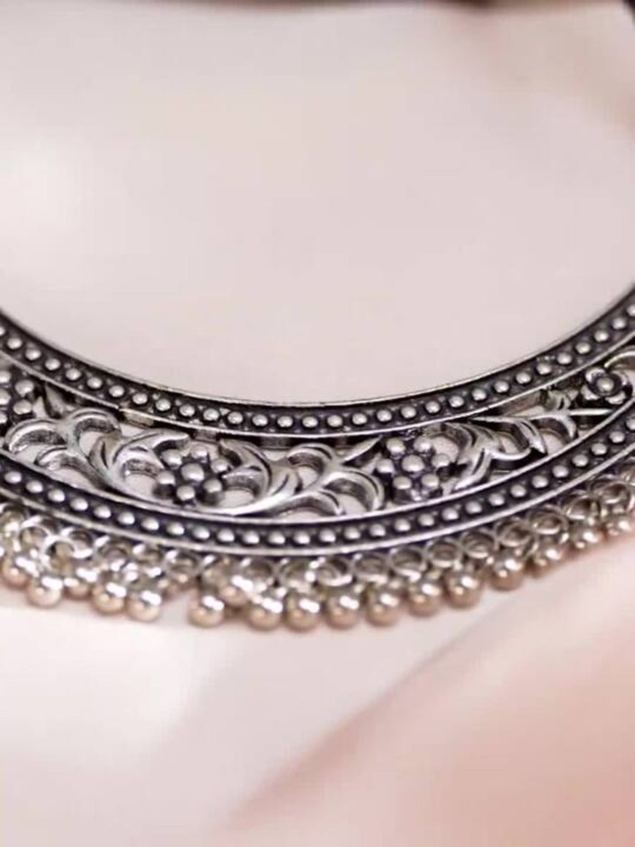 Rubans Oxidised Silver Plated Handcrafted Filligree Necklace Silver