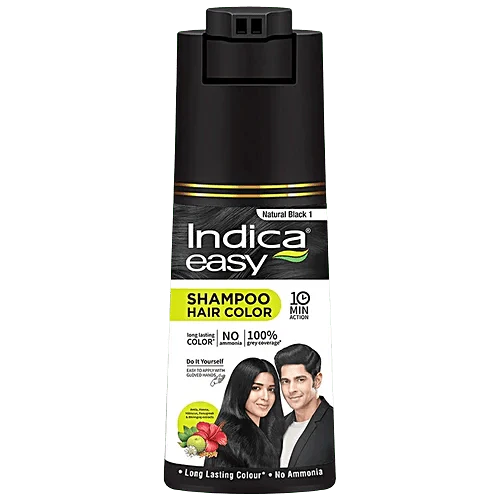 Indica Easy Hair Color Shampoo Pump Pack Natural Black 180ml