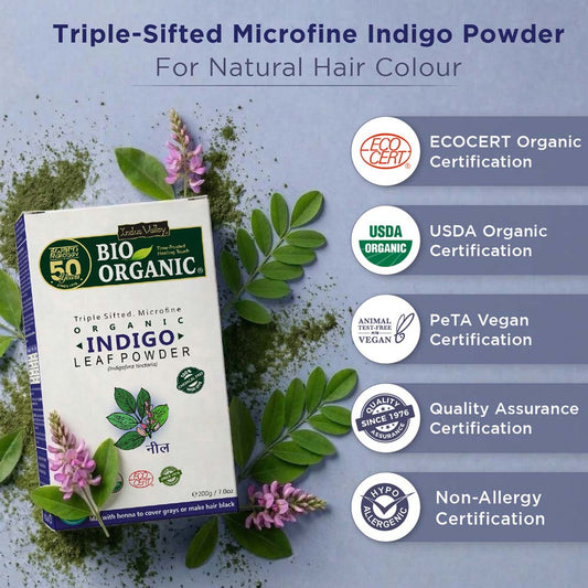 【Indus Valley】 Bio Organic Indigo Leaf Powder for Natural Hair Coloring|ビオ オーガニック インディゴ リーフパウダー ナチュラルヘアカラーリング用|Indigo Powder 100g(インディゴパウダー100g)