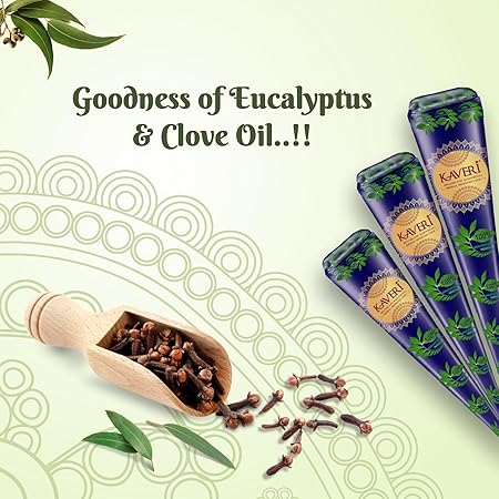 Kaveri Natural Henna Mehendi Cone for Hands Dark Stain with Nilgiri Oil