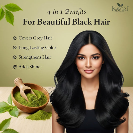 Kaveri Professional Herbi Natural – Natural Black Henna Hair Color (1 Box – 6 Packs, 10gm each) 10gm x 6 packs