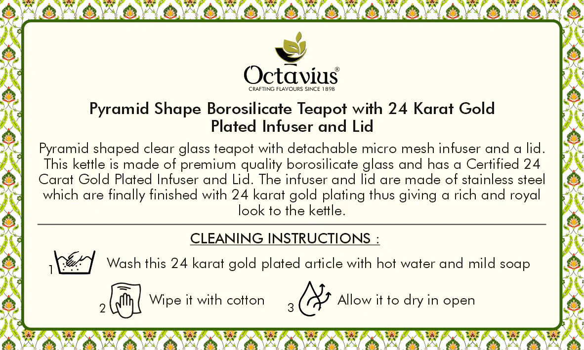 Pyramid Shaped Borosilicate Glass Kettle with Gold Plated Infuser and Lid 720ML
