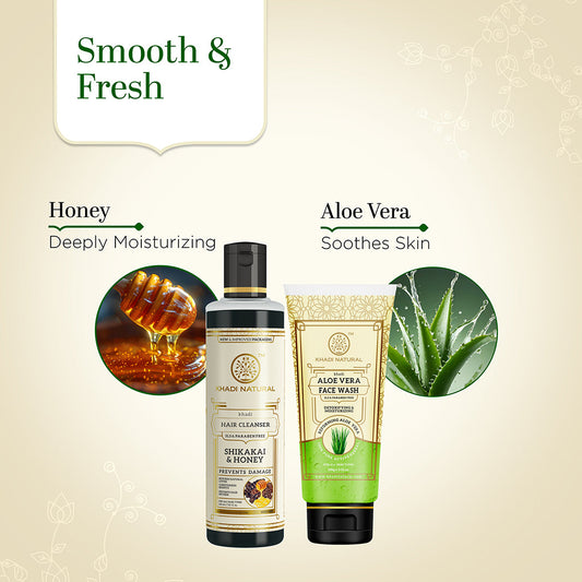 Shikakai & Honey Hair Cleanser with Aloe Vera Face Wash Combo (Set of 2) 250g
