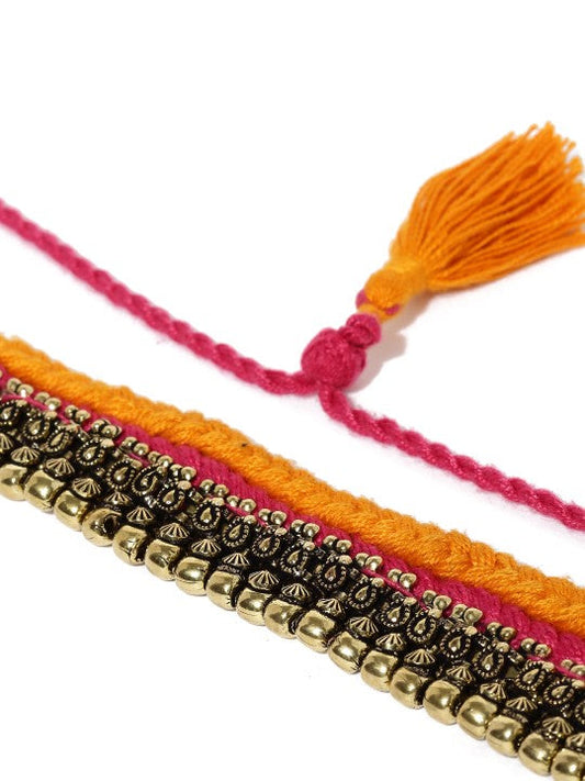 Rubans Oxidised Silver-Toned Orange Kerala Choker Necklace Multicolor