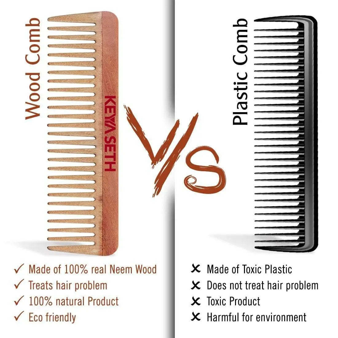 Neem Wooden Comb Wide Tooth for Hair Growth for Men & Women All Purpose Large Size Perfect Hair Setter. Set