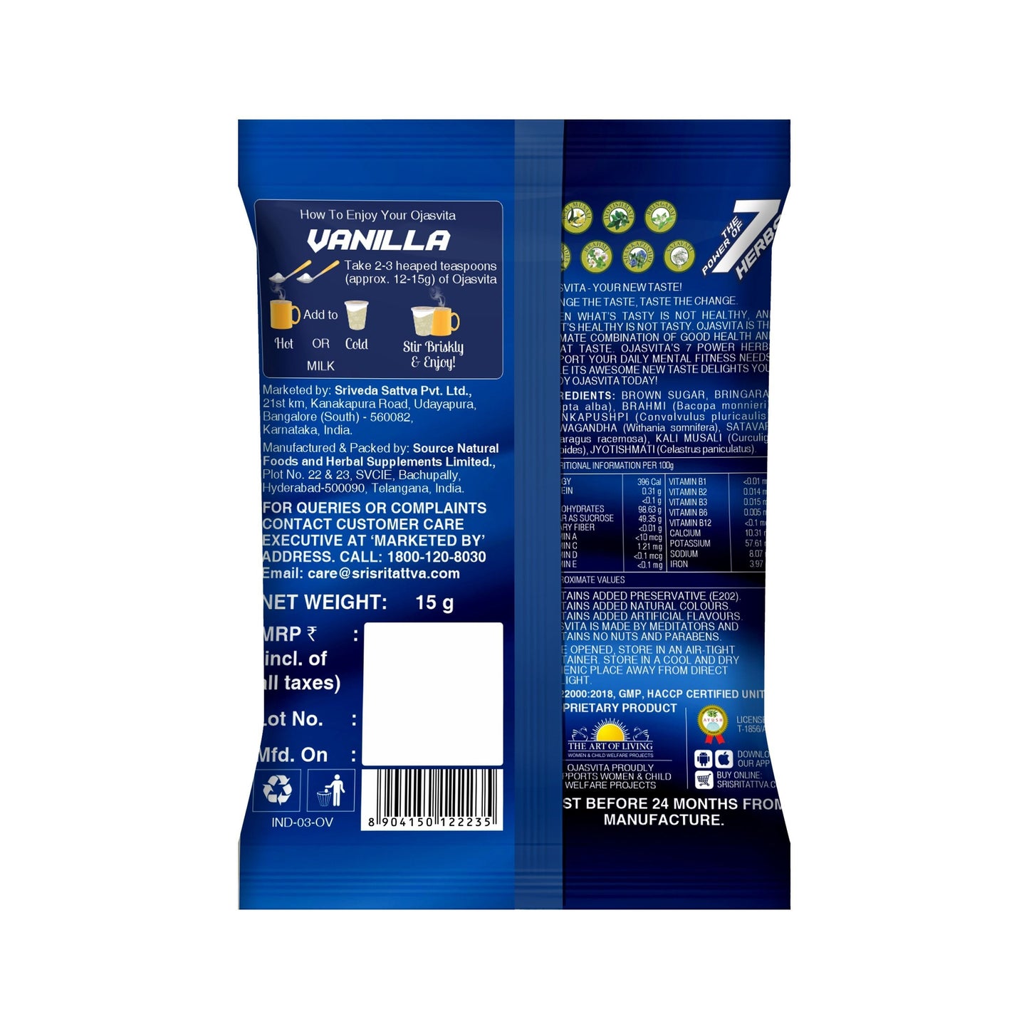 Vanilla Ojasvita - Sharp Mind & Fit Body, 15 g 15g