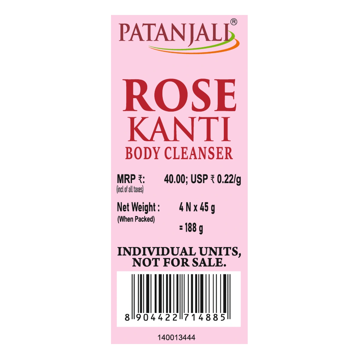 【Patanjali】 Rose Kanti Body Cleanser 45 G (Pack of 4)|ローズカンティ ボディクレンザー(石けん)|45g×4個