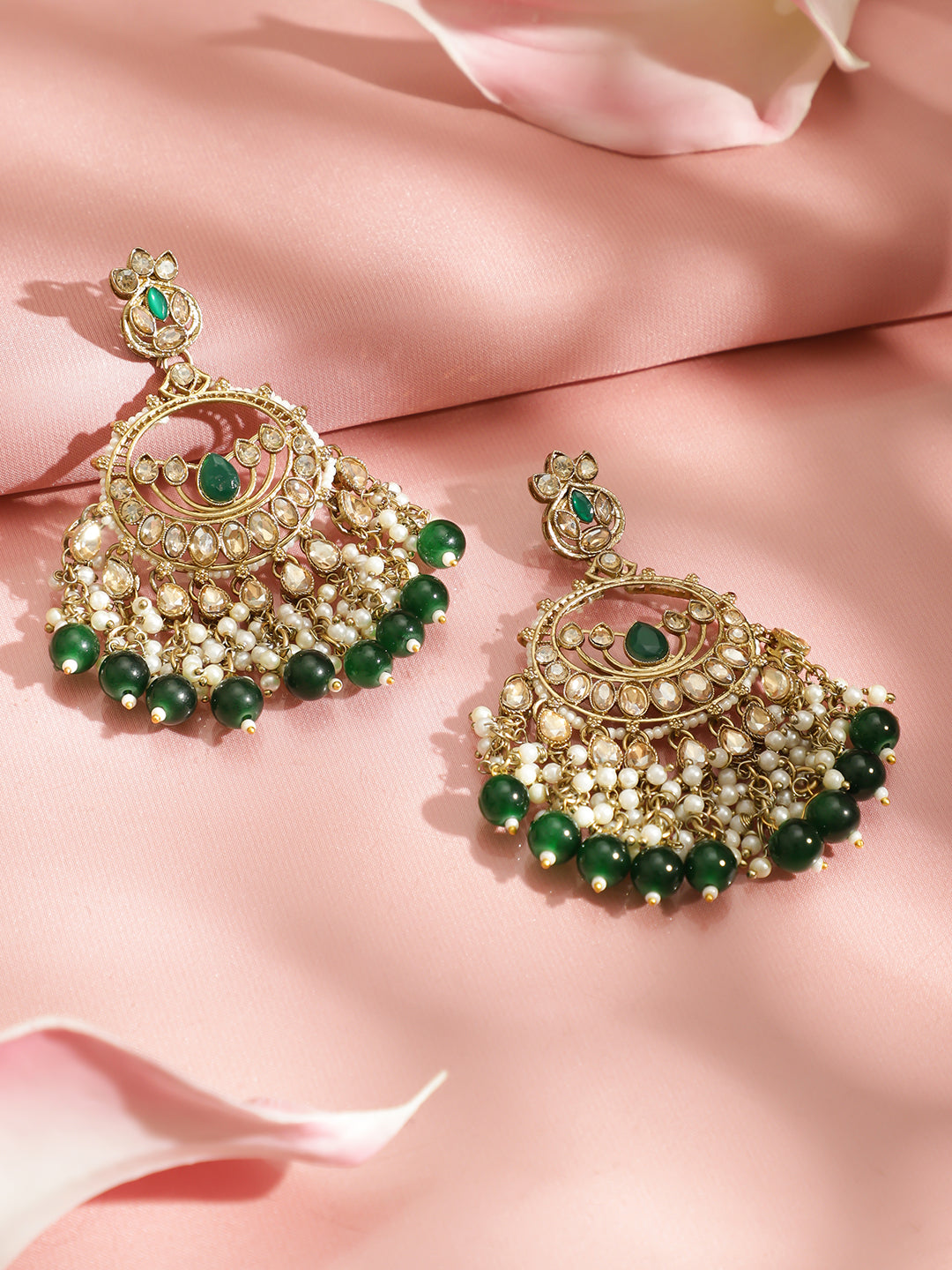 Pearl Embellished Green Beaded Kundan Choker Set フリーサイズ