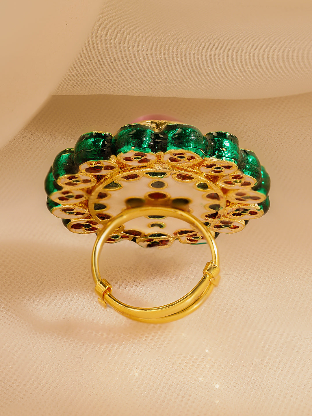 Pink Kundan Bloom Adjustable Ring フリーサイズ