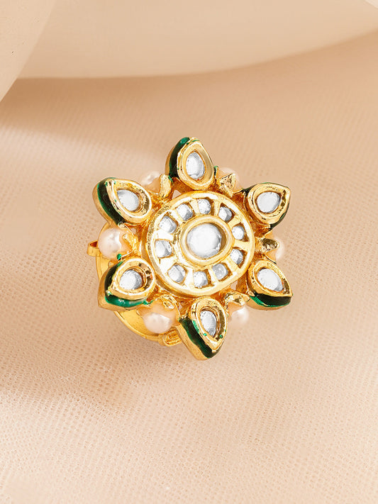 Ethnic Pearl Kundan Cocktail Ring フリーサイズ