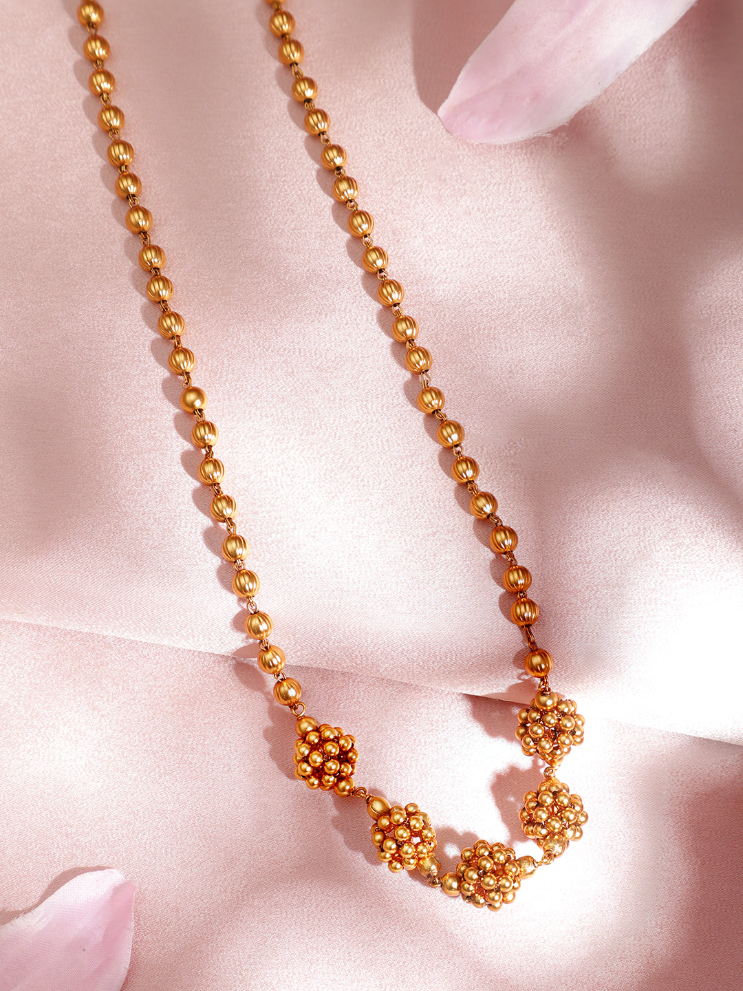 Rubans 24 K Gold-Plated Handcrafted Gold Beaded Matar Mala Style Necklace Gold