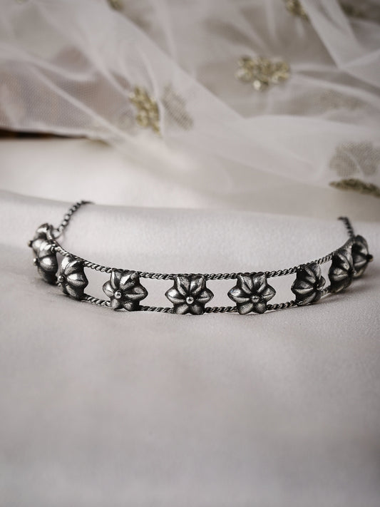 Rubans Floral Oxidised Handcrafted Silver Plated Choker Silver