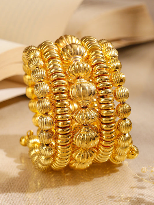 Rubans 18K Gold-Plated Textured Golden Beaded Statement Bracelet for Women Gold