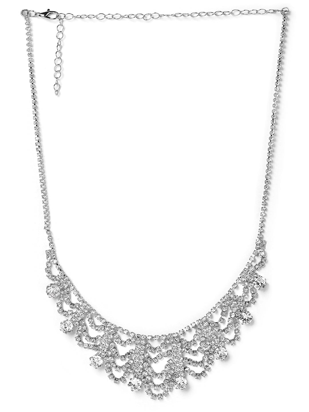 【Rubans】 Majestic American Diamond Zirconia Studded Draped Statement Necklace|マジェスティック アメリカンダイヤモンド ジルコニア ドレープ ステートメントネックレス