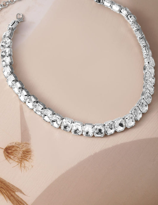 Opulent Crystal Studded Choker Necklace Silver