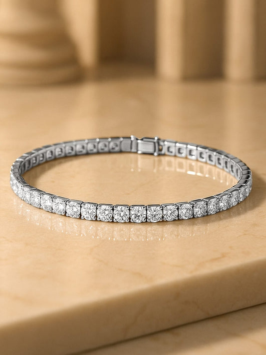 Rubans Rhodium Plated Cubic Zirconia Studded Tennis Bracelet Silver