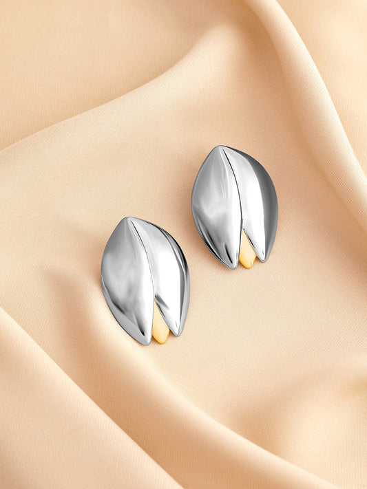 Gold Toned Shell Motif Stud Earrings Silver