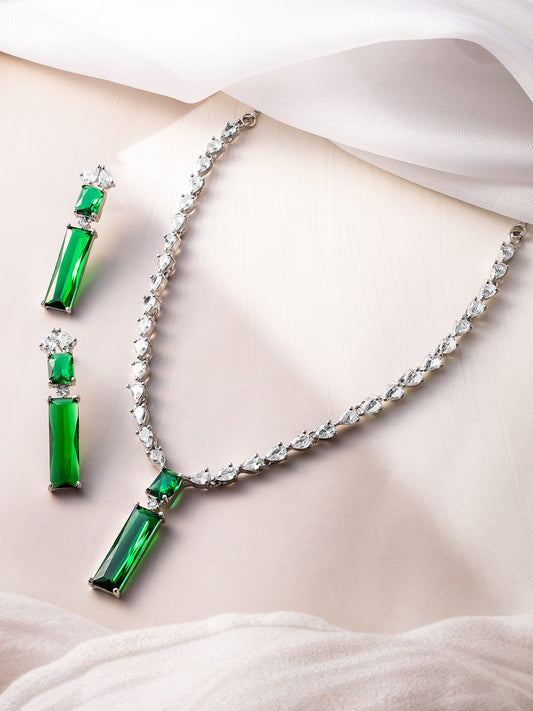 American Diamond Zirconia Sapphire Necklace Set Green