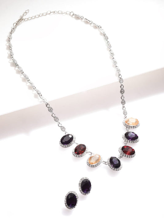 Multicolour Oval Crystal Necklace Set multicolor