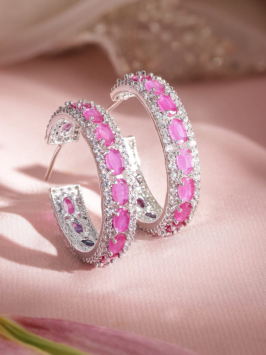 Vibrant Pink American Diamond Zirconia Hoops Pink
