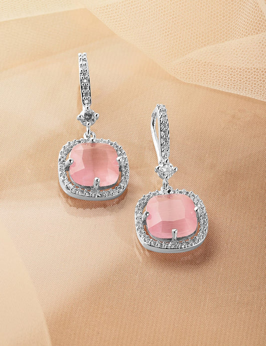 Subtle Spark Light Pink Drop Earrings Silver