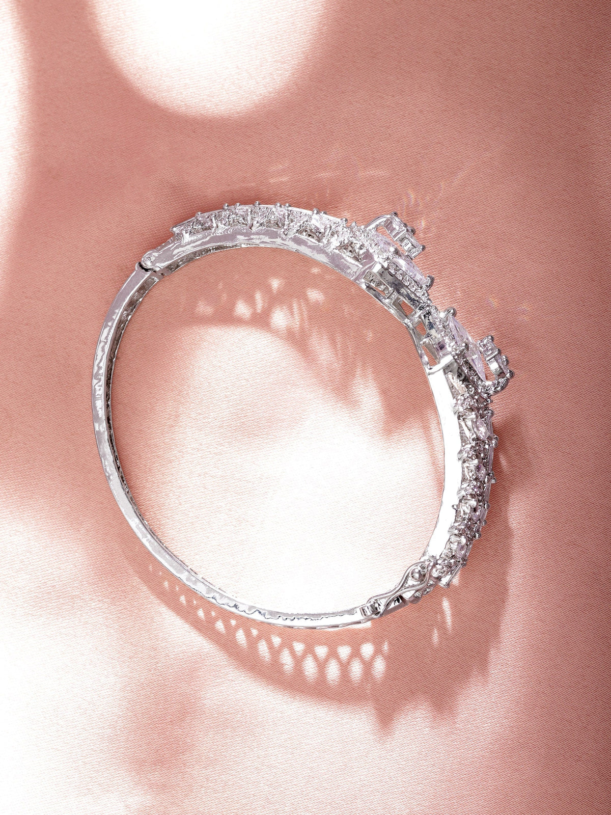Rubans Rhodium plated Zirconia Studded Contemporary Bracelet Silver