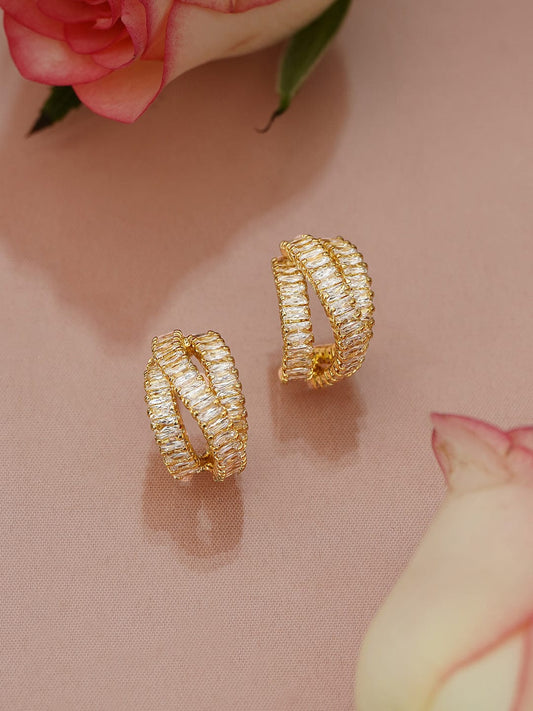 Delicate White Crystal Hoops フリーサイズ