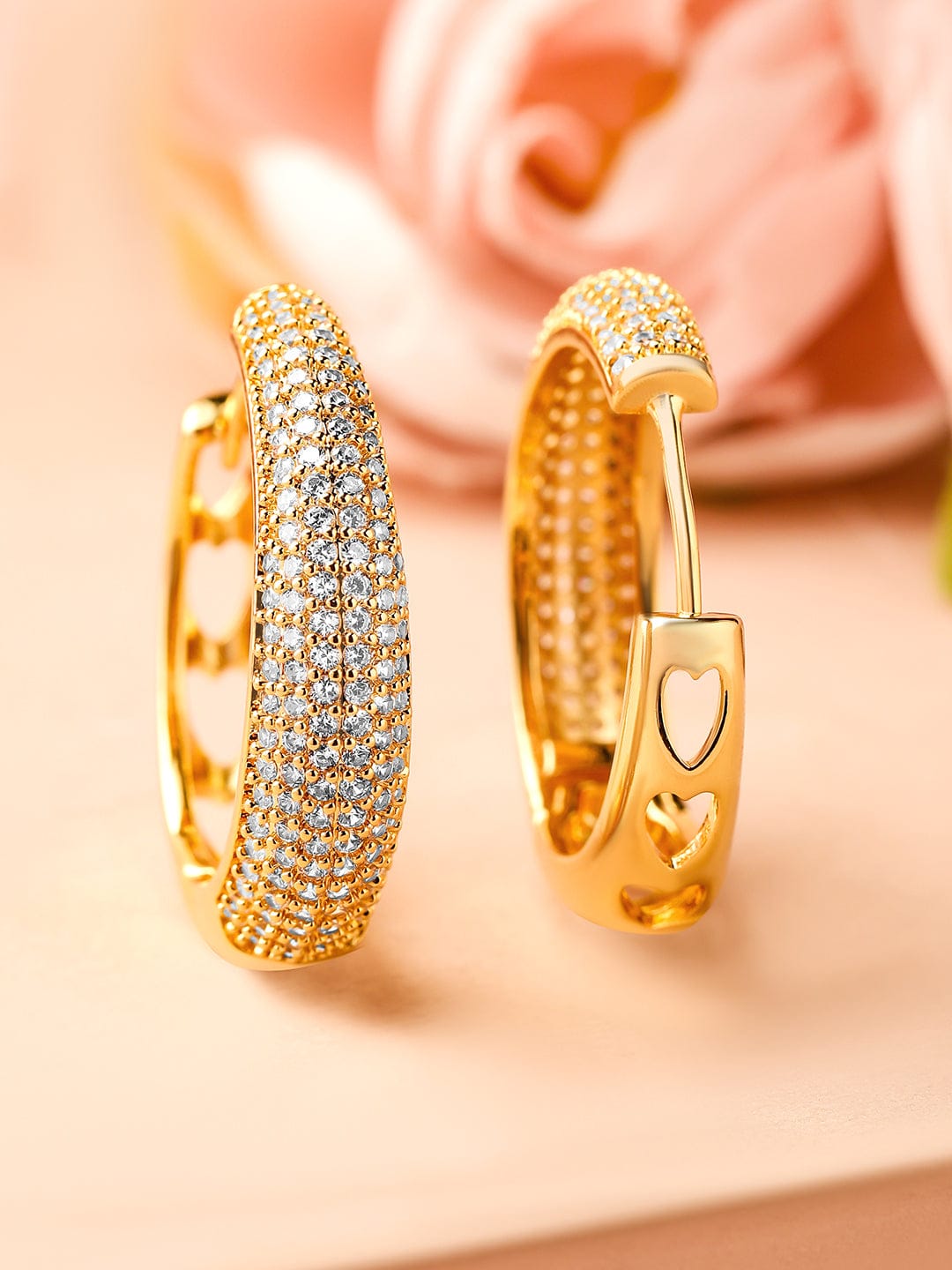 Moonbeam Circles American Diamond Zirconia Hoops Gold