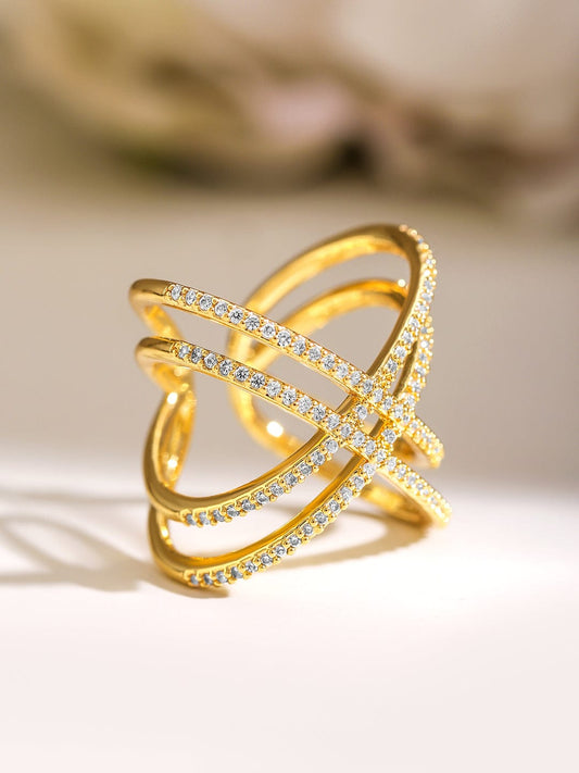 American Diamond Zirconia Multi-Band Gold Ring Gold