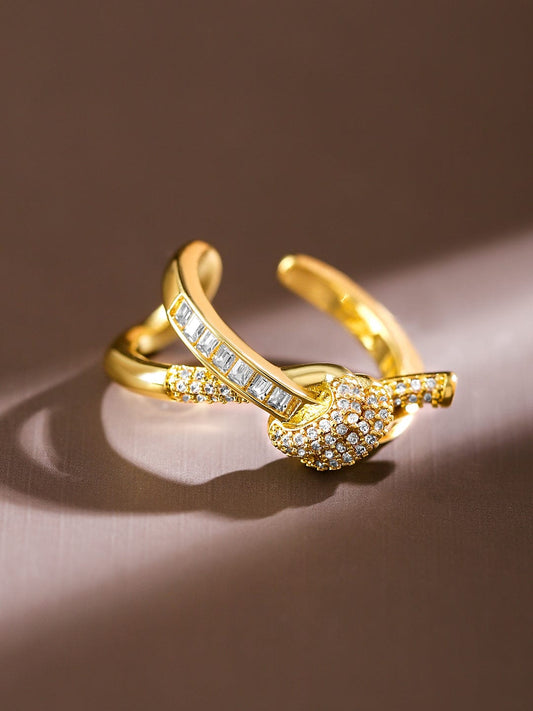 【Rubans】 American Diamond Zirconia Gold Knot Ring|アメリカンダイヤモンド ジルコニア ゴールド ノットリング|フリーサイズ