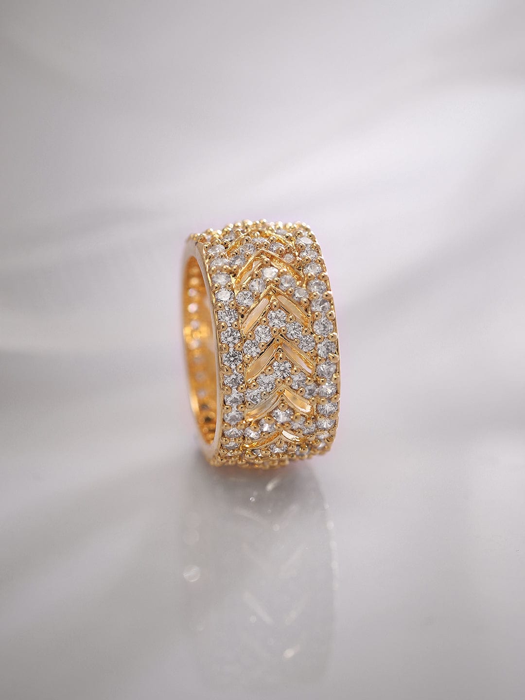 【Rubans】 18K Gold-Plated American Diamond Zirconia Statement Ring|18K ゴールドメッキ アメリカンダイヤモンド ステートメントリング