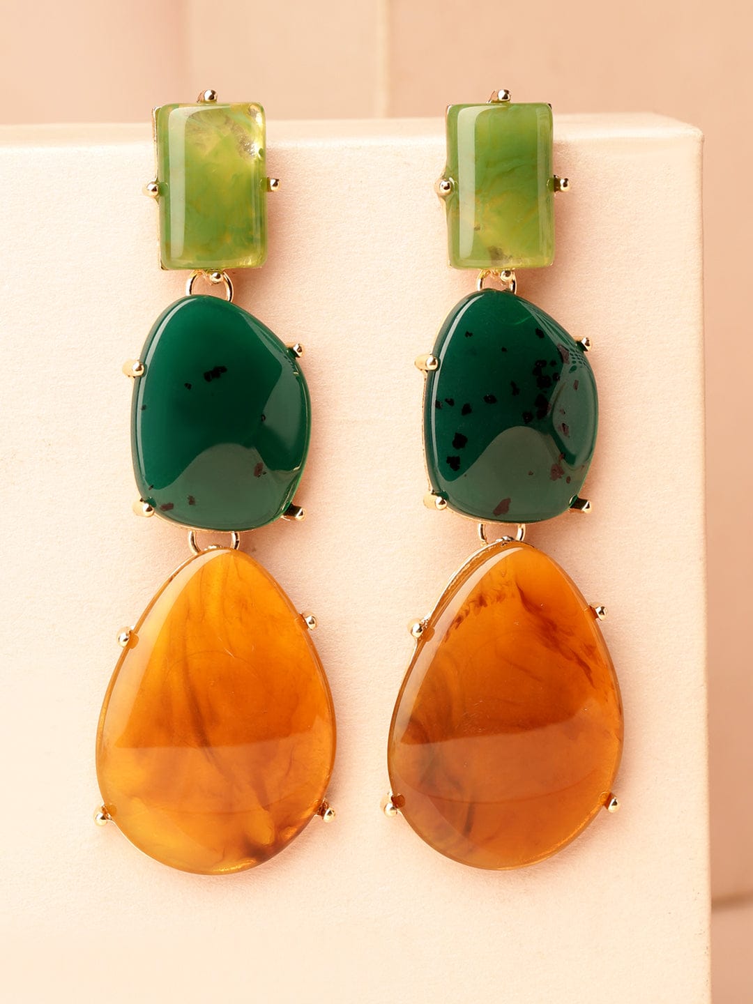 Multi Colour Stone dangler earrings Green & Amber