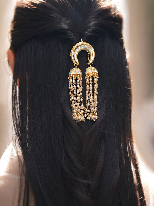 Kundan Pearl Shimmering Hair Brooch フリーサイズ
