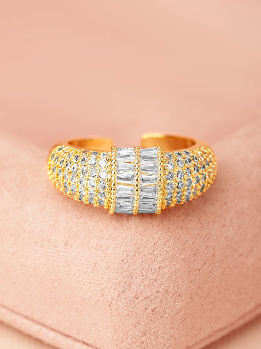 Gold Ring In American Diamond Zirconia Gold