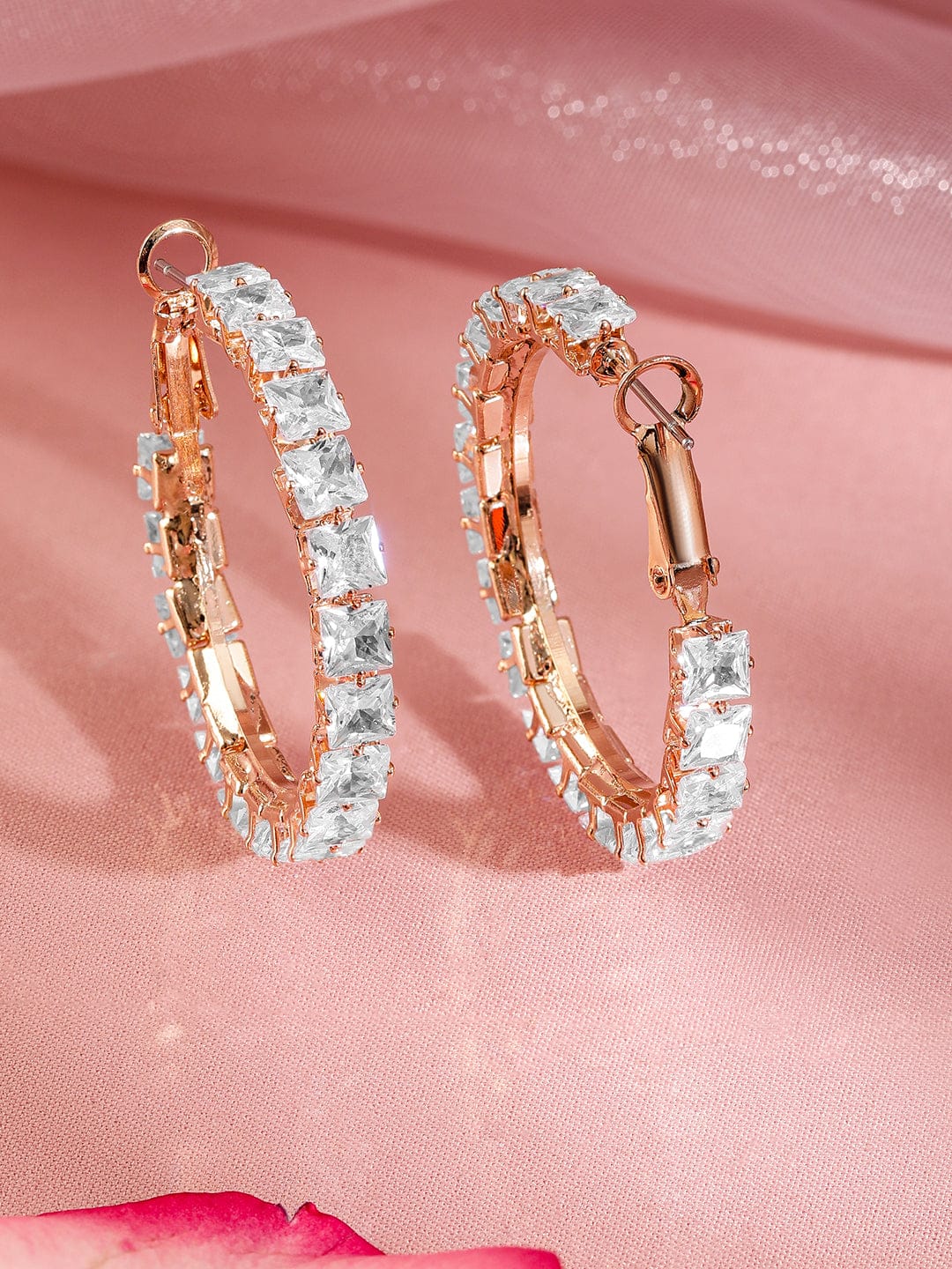 Gold Toned White Hoop Earrings Gold