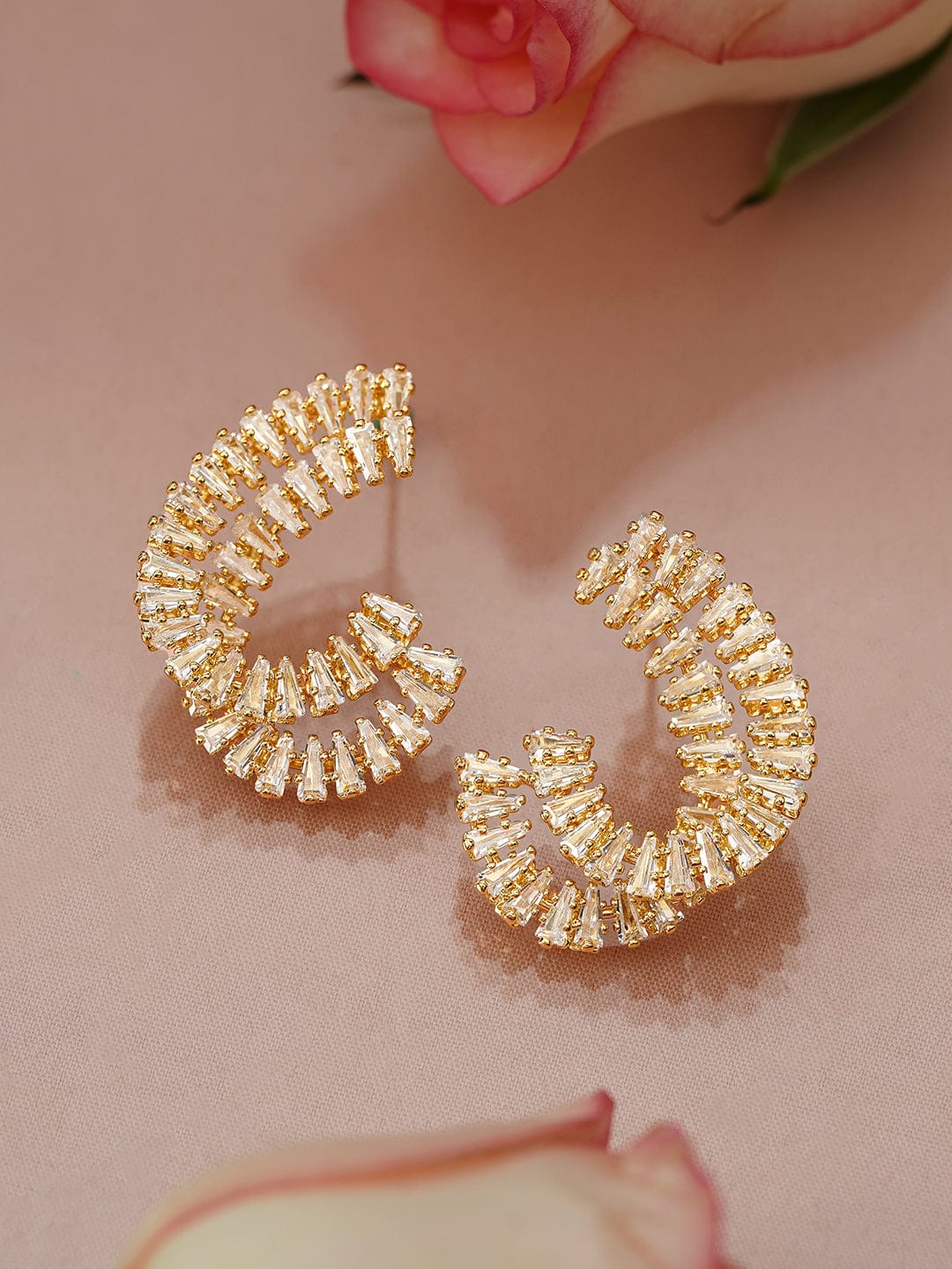 【Rubans】 Modern Curves American Diamond Zirconia Studs|モダンカーブ アメリカンダイヤモンド ジルコニア スパイラル スタッドイヤリング