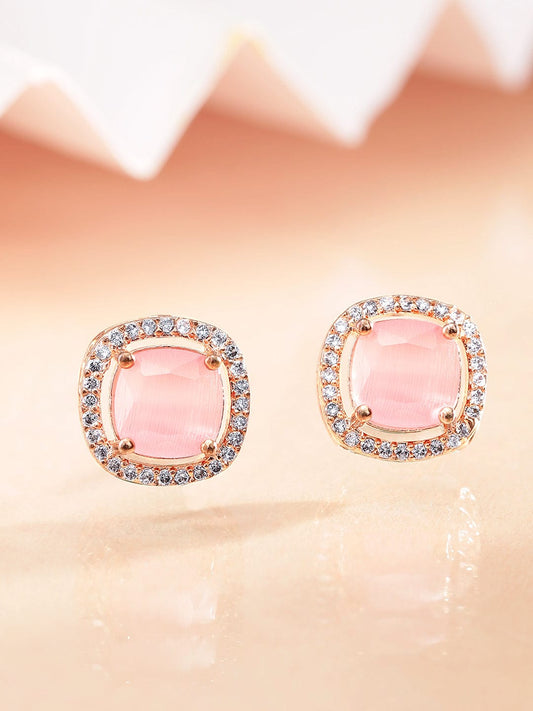 American Diamond Zirconia Pink Studs Rose Gold