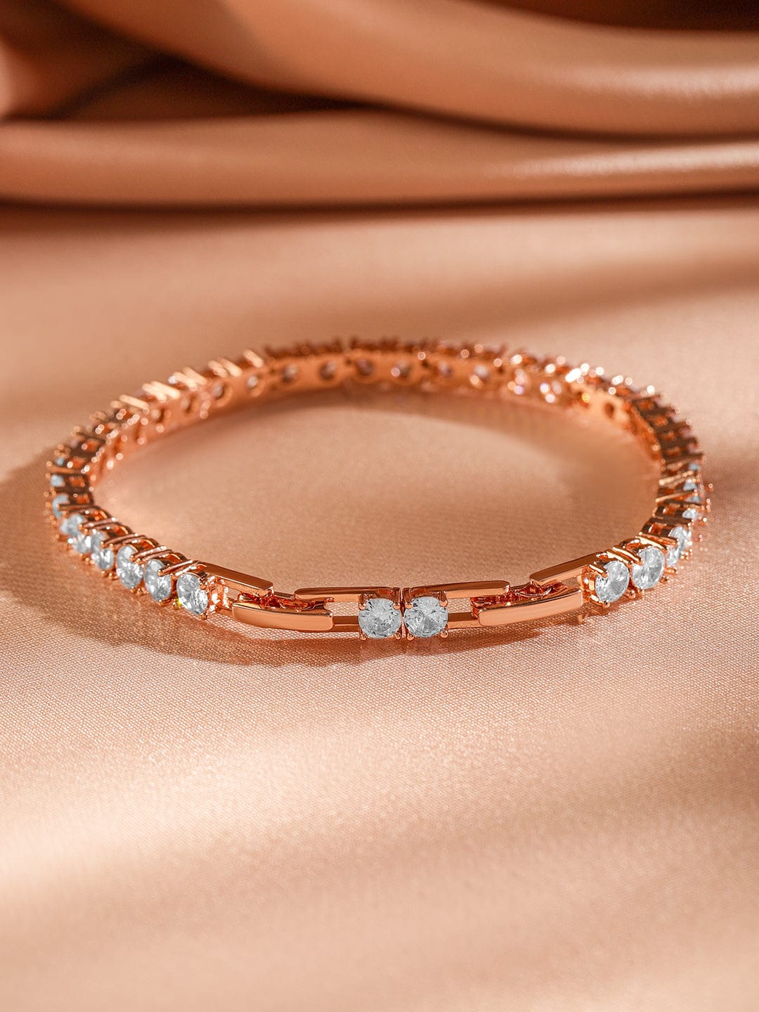 【Rubans】 18K Rose Gold-Plated White Cubic Zirconia Tennis Bracelet|18Kローズゴールドメッキ ホワイト キュービックジルコニア テニスブレスレット