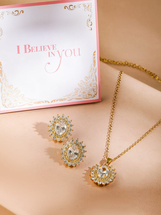 Crystal Studded Necklace Set Gold