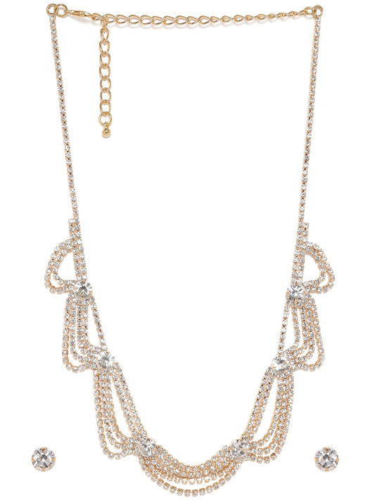 American Diamond Zirconia Necklace Set Gold