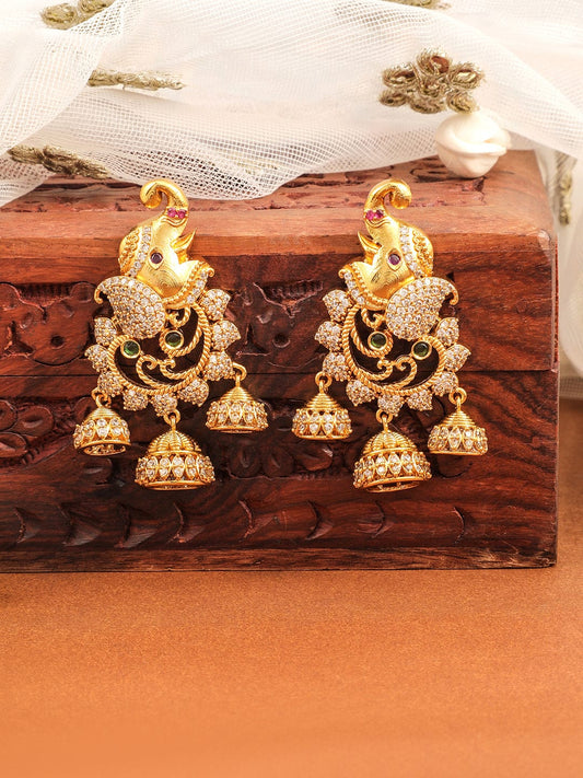 Elephant Motif Golden Jhumkas Gold