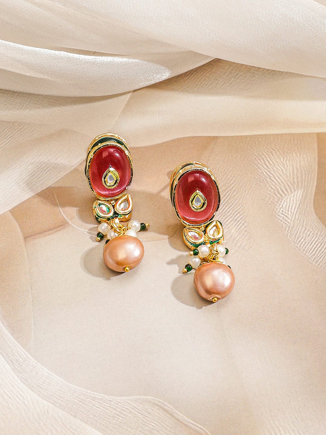 Multicolor Pearl Drop Necklace Set Gold