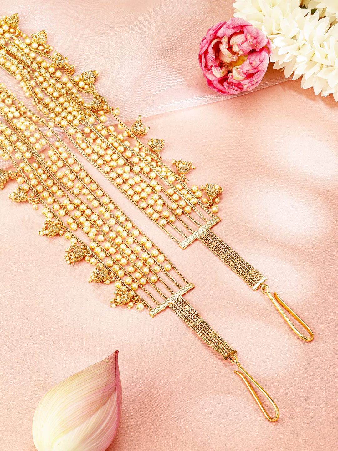 Rubans 22k Gold-Plated Multi-Layer Pearl Beaded Handcrafted Traditional Kamarbandh Gold