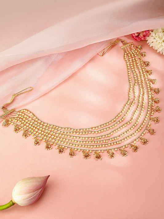Rubans 22k Gold-Plated Multi-Layer Pearl Beaded Handcrafted Traditional Kamarbandh Gold